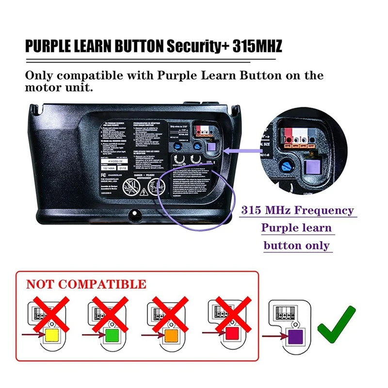 2Pack 315Mhz Purple Learn Button Garage Door Remote Control Keychain For Craftsman 139.53753,For Liftmaster 370LM 371LM