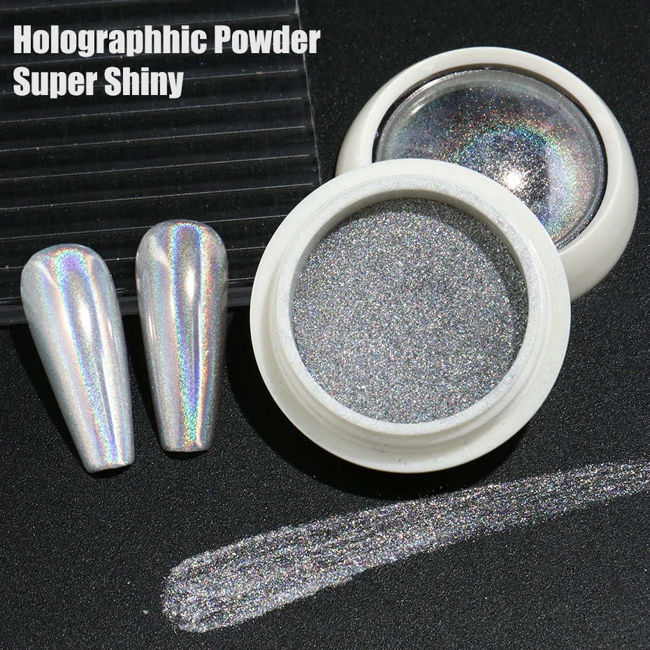 Holographische Chrom Nagel Pulver Glitter Laser Silber Metallic Spiegel Dip Reiben Staub Pigment Nail art Dekoration Make-Up Maniküre