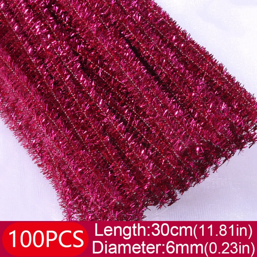100pcs New 30cm Glitter Chenille Stems Wool Top Torsion Bar DIY Craft Supplies Christmas Tinsel Stems