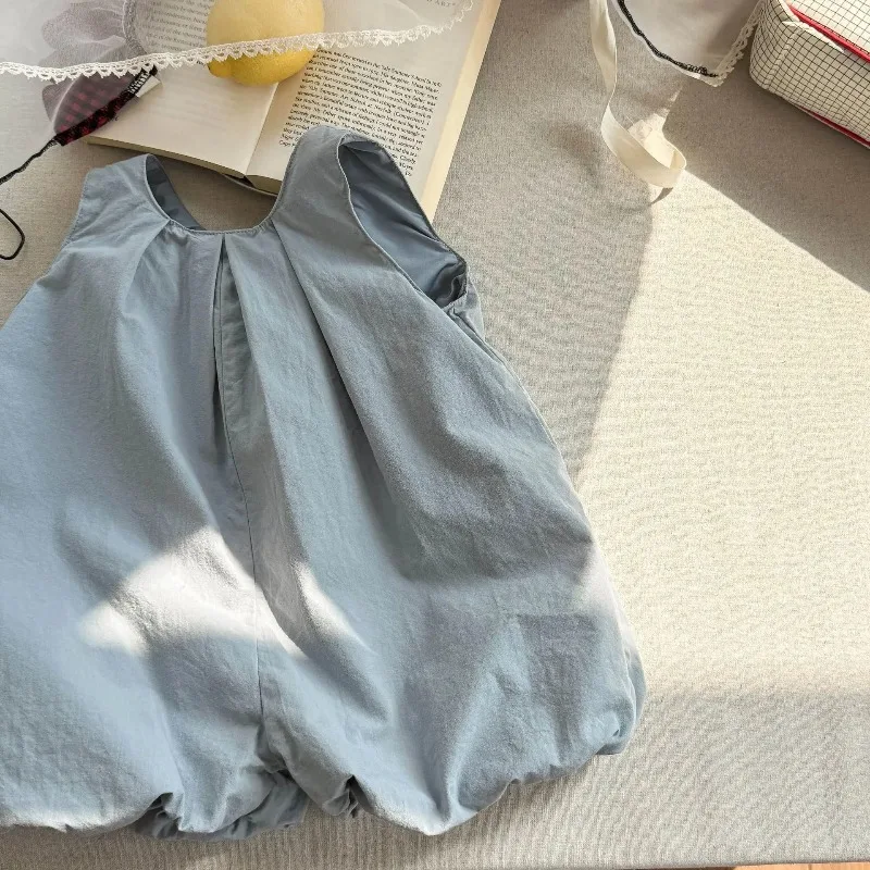 New Summer Children Plaid Lantern Jumpsuits Sleeveless Loose Korean Style Baby Girls Casual Bodysuits - view 4