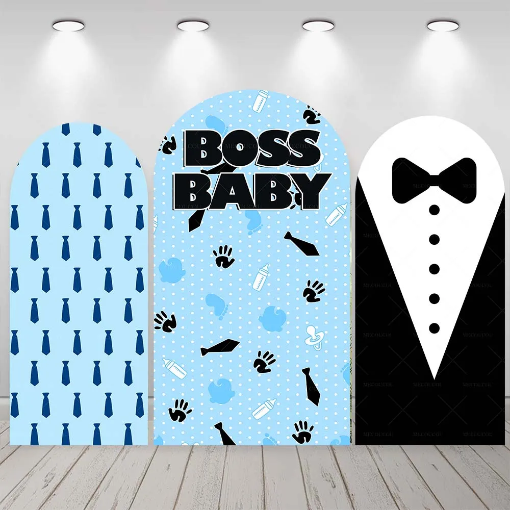 ボスベイビー パーティーデコレーション アーチ背景カバー ブラック蝶ネクタイ ブルー 男の子 誕生日 新生児 1歳 ベビーシャワー 撮影用