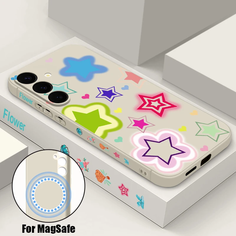 Bunte Sterne magnetische Handyhülle für Samsung Galaxy S25 S24 Ultra S23 S22 Plus S24 FE A17 A56 A55 A16 A15 A36 weiche TPU-Abdeckung
