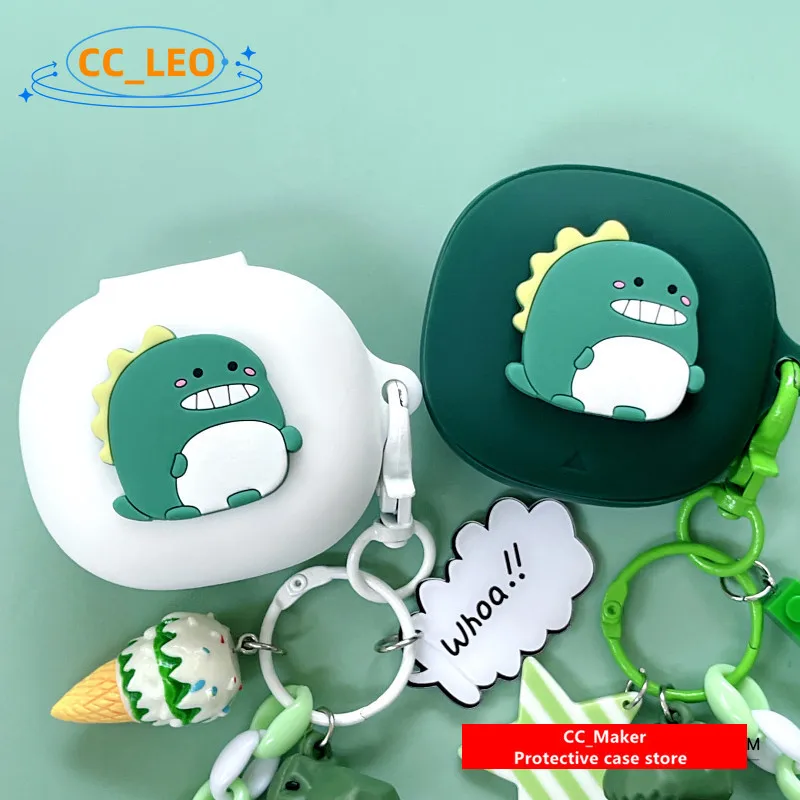 For Anker Soundcore P40i Case Cartoon Dinosaur Keychain Pendant Soundcore P40i Silicone Soft Case Cute Protective Cover