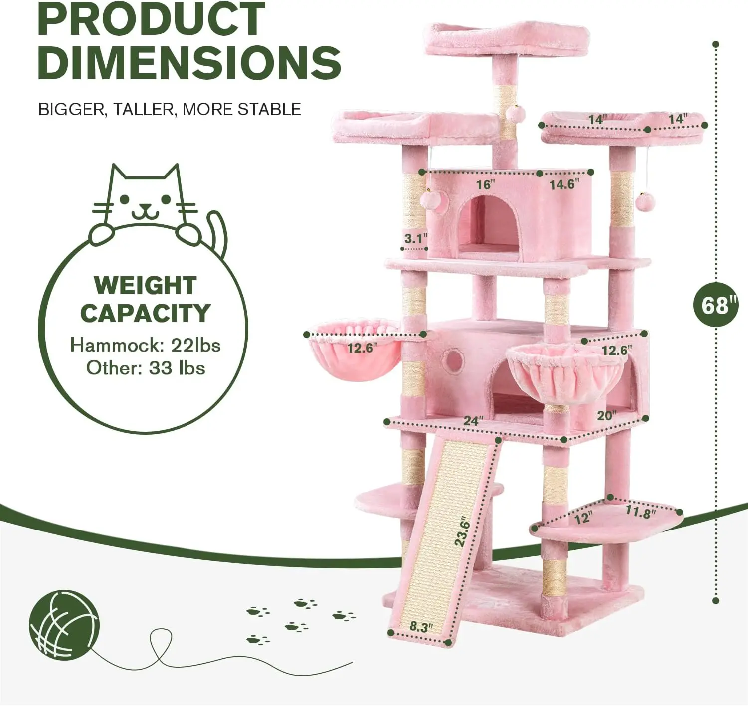 Multi-Level Large Cat Tree Tower with Cat Condo/Cozy Plush Cat Perches/Sisal Scratching Posts and Hammocks/Cat