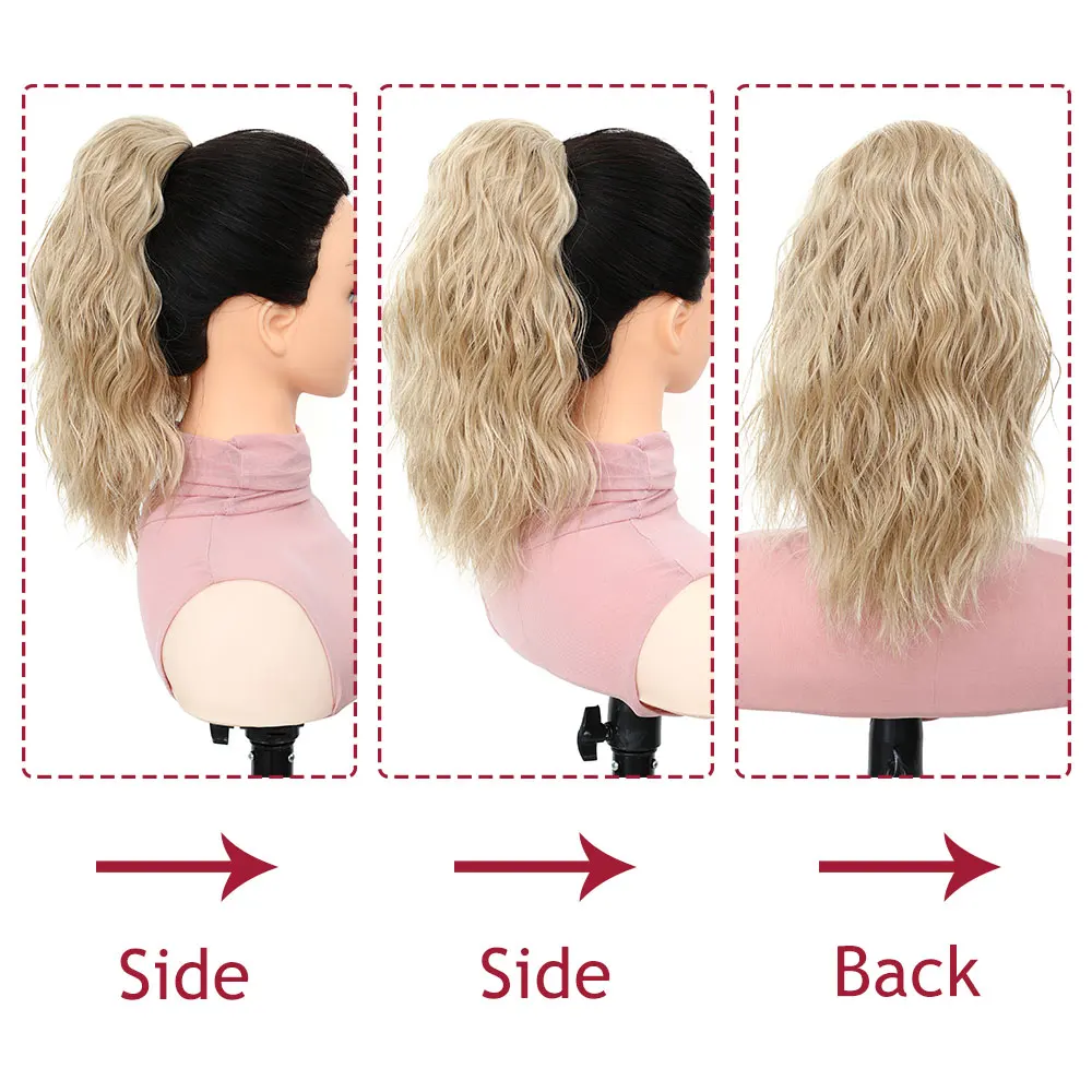 Curly 14 Inch 115g Short Full Volume Drawstring Ponytail Extension Ash Blonde to Platinum Ombre Heat Resistant Clip in Hairpiece
