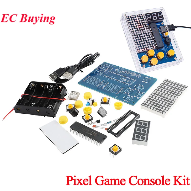 DIY Pixel Game Console Production Parts DIY Brazing Project Game Kit 51 Single Chip Game Console with Acrylic Shell USB Cable