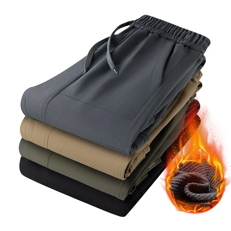 

Outdoor Men's Fce Lined Straight Leg Work Trousers Windproof Waterproof Soft ell Casual Pants for Autumn And Winter