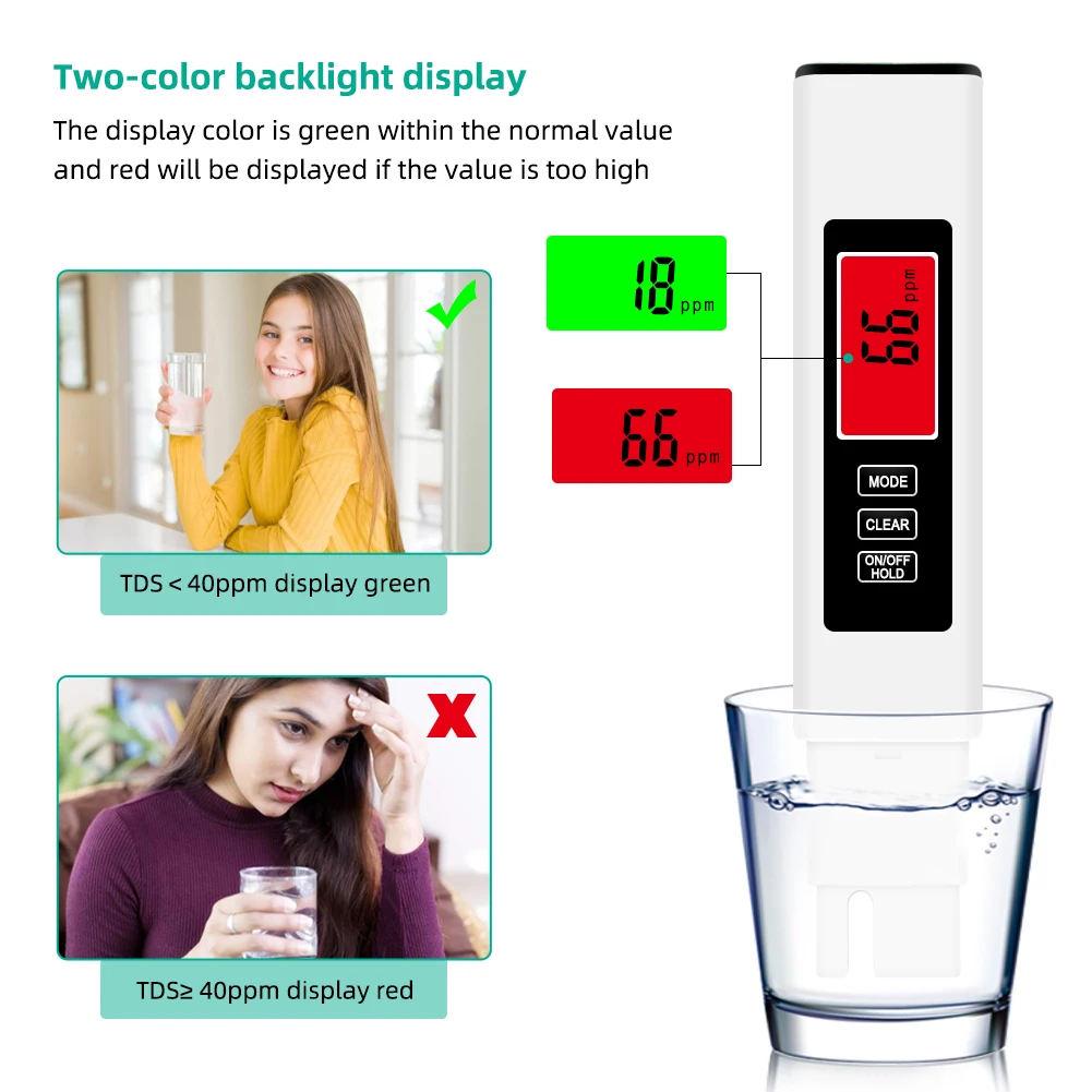 4 in 1 Digital Water Tester EC Meter & Temperature Meter 0-9990 PPM Water Quality Tester Pen for Pools Drinking Water Aquariums