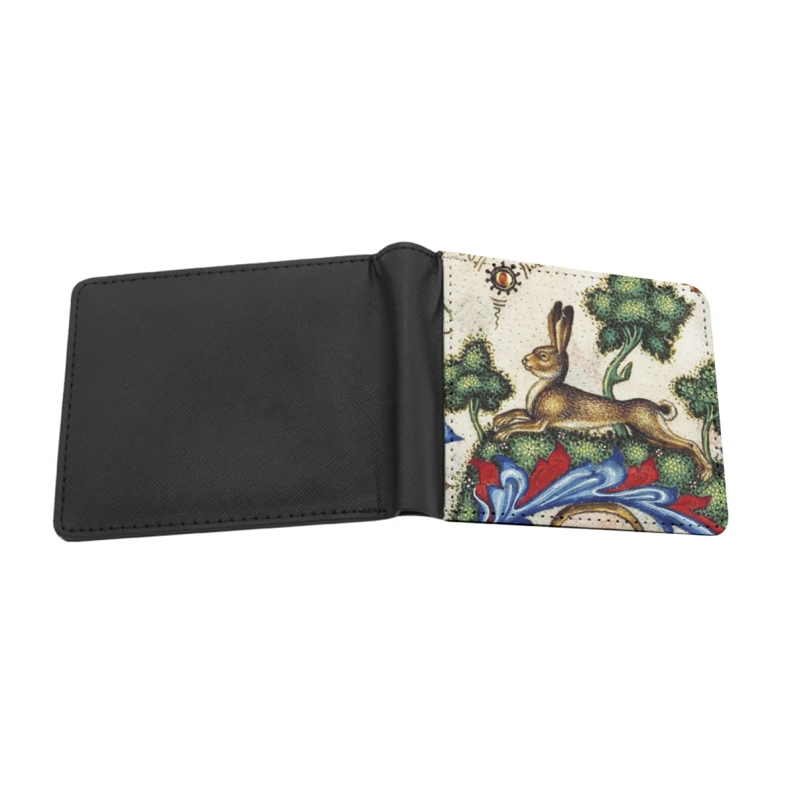 Medieval Bestiary Hare Among Flowers And Trees Men's Wallet Pu Leather Wallet Multifunction Credit Card Purse Rabbit Hare