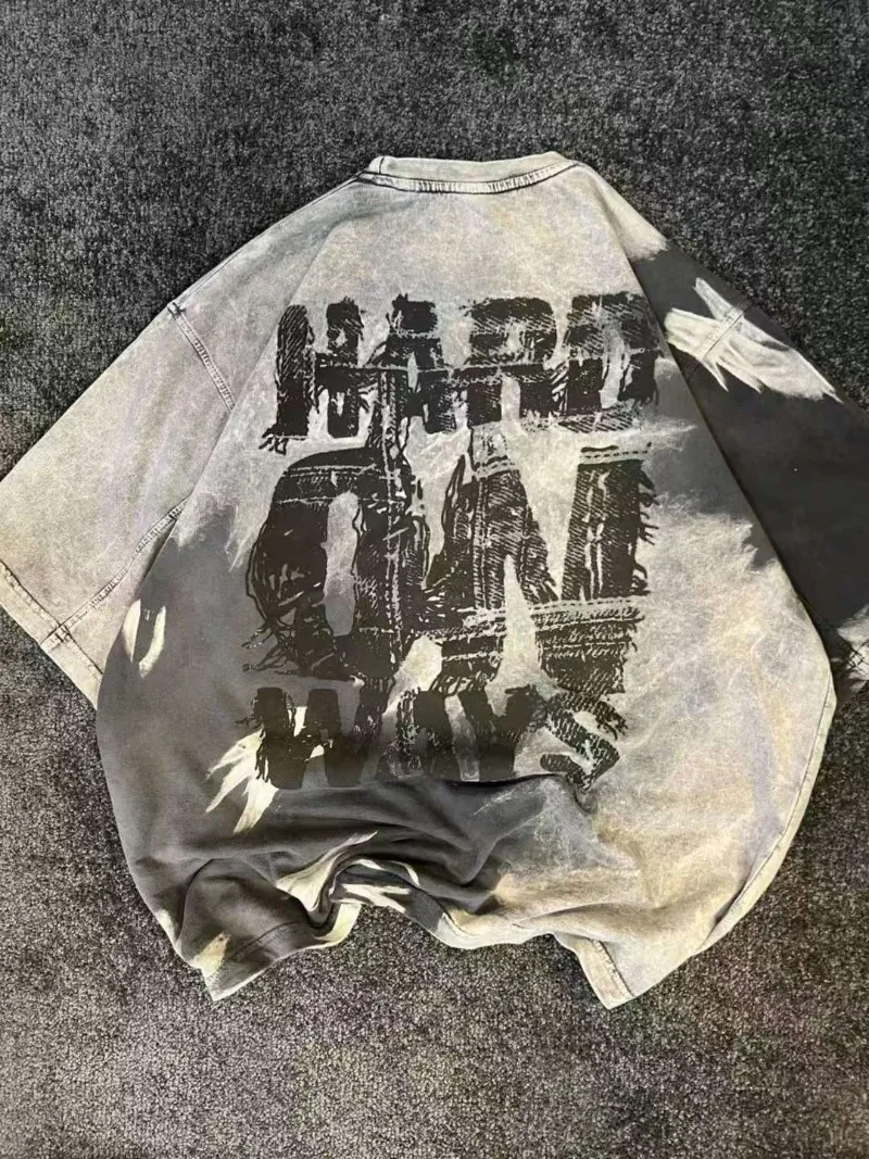 

Streetwear ink-wash style design fashion letter shirts trend top hip-hop men short-sleeved shirts couple casual loose T-shirts