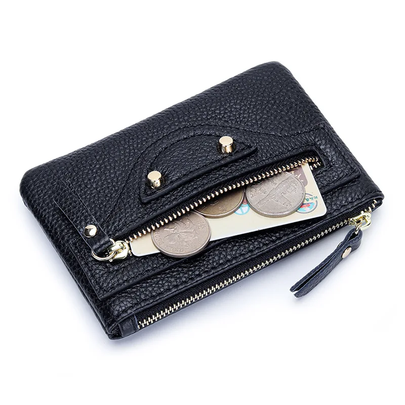 2025 Hot Sale Genuine Leather Coin Purse Women Short Biker Style Wallet Multifunctional Keychain Fashionable Money Bag