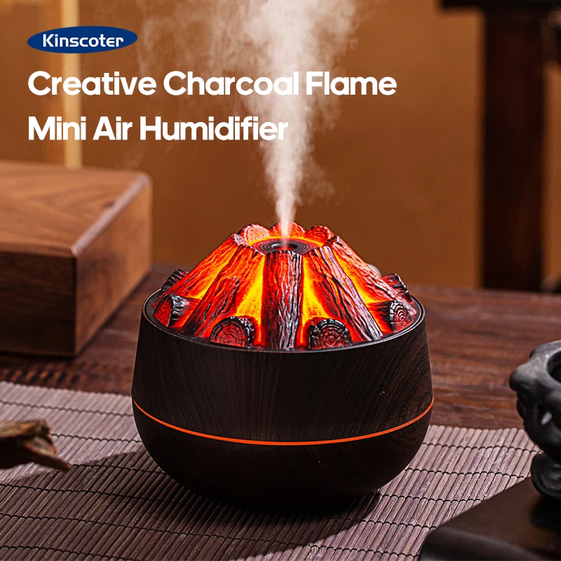 Humidificador de aire simulado para fogata, estufa de leña, chimenea, difusor de niebla de agua, pulverizador de niebla ultrasónico USB de grano de madera clásico