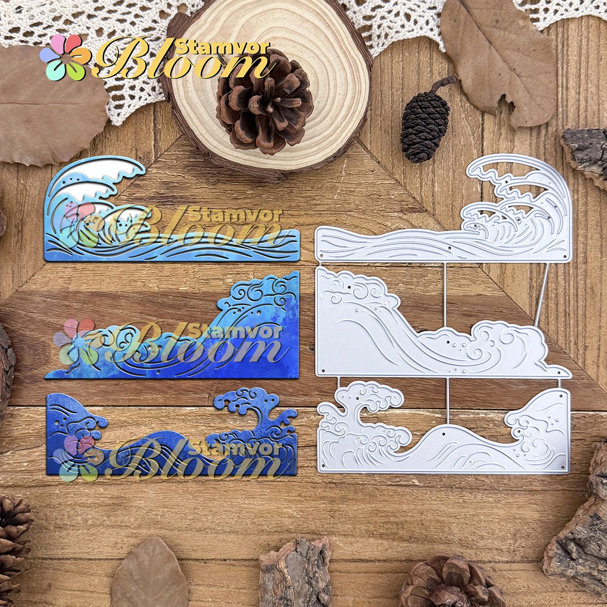 Original schöne japanische Meereswellen-Schablonen aus Metall für den Sommer, Scrapbooking, dekorative Prägung