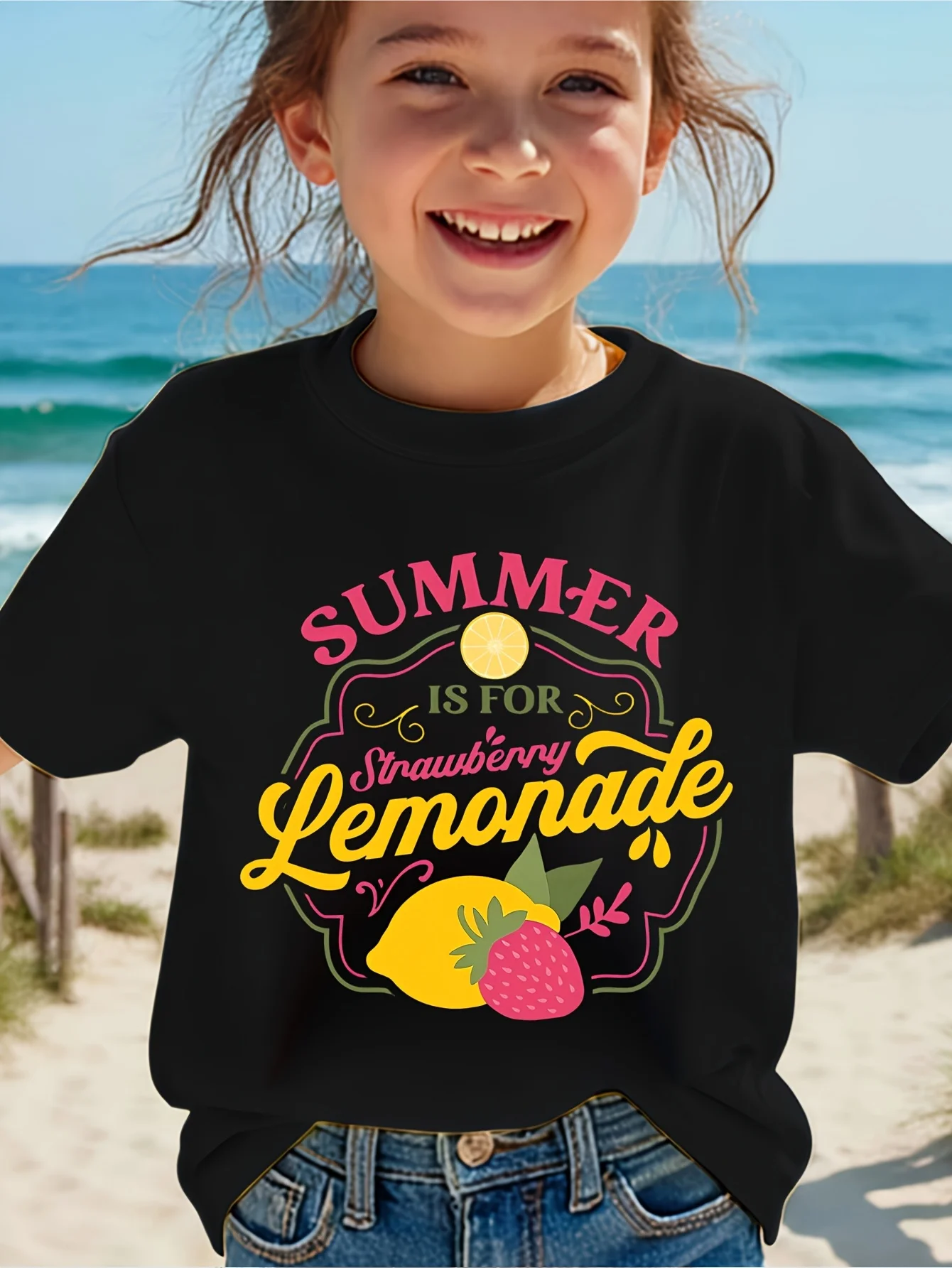 Kids Summer Is For Strawberry Lemonade Graphic Tee Boys Girls Family Matching Short Sleeve Sweet Holiday Casual Daily T Shirt