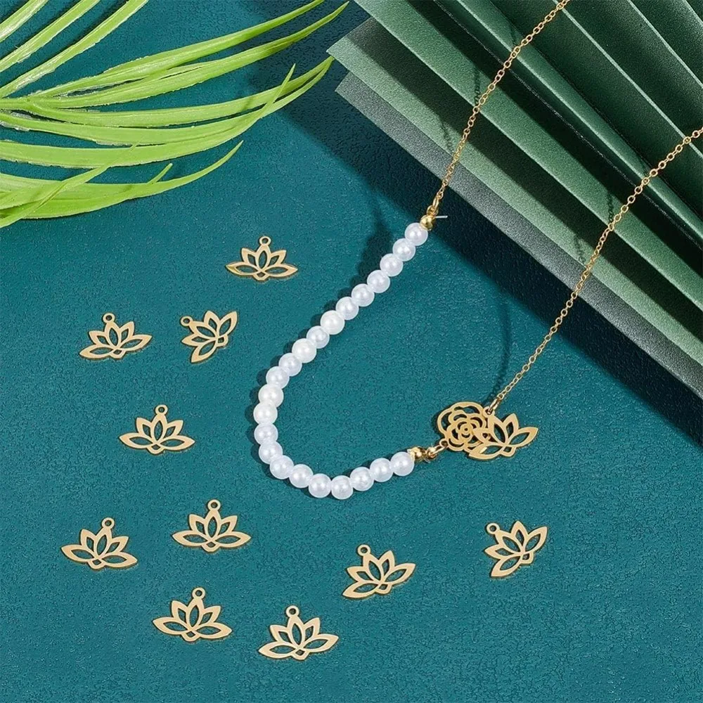 20pcs 1.6mm Hole 201 Stainless Steel Pendants Lotus Flower Charm Flat Hollow Links Charm Metal Laser Cut Blossom Cut Out Dangle