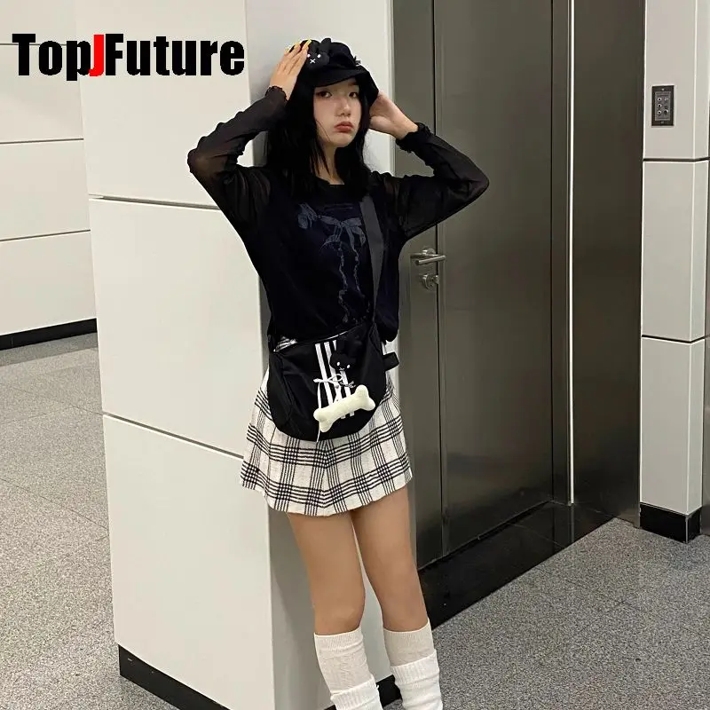 Wholesale Custom Make Customized Women Harajuku Gothic Lolita Beret hat Cap Y2K Girl Black Rabbit Bow Grid Sun hats image 4