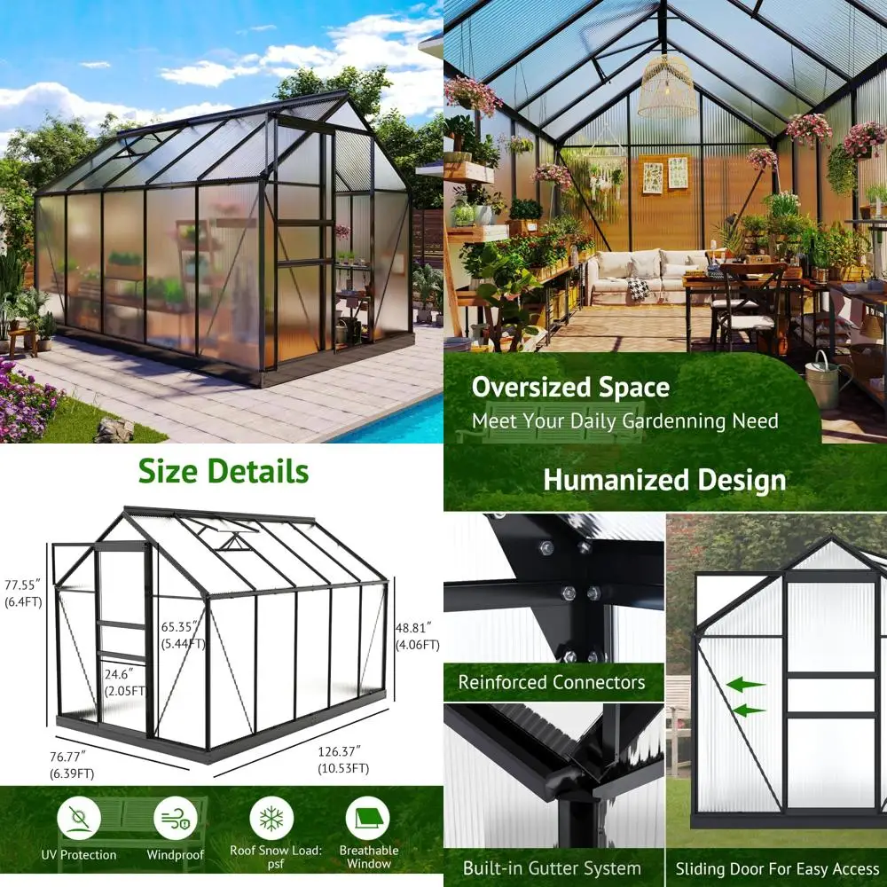 

Прочная алюминиевая уличная теплица с покрытием из поликарбоната размером 10x6 футов, идеально подходит для садоводства на заднем дворе и роста растений с вентиляцией