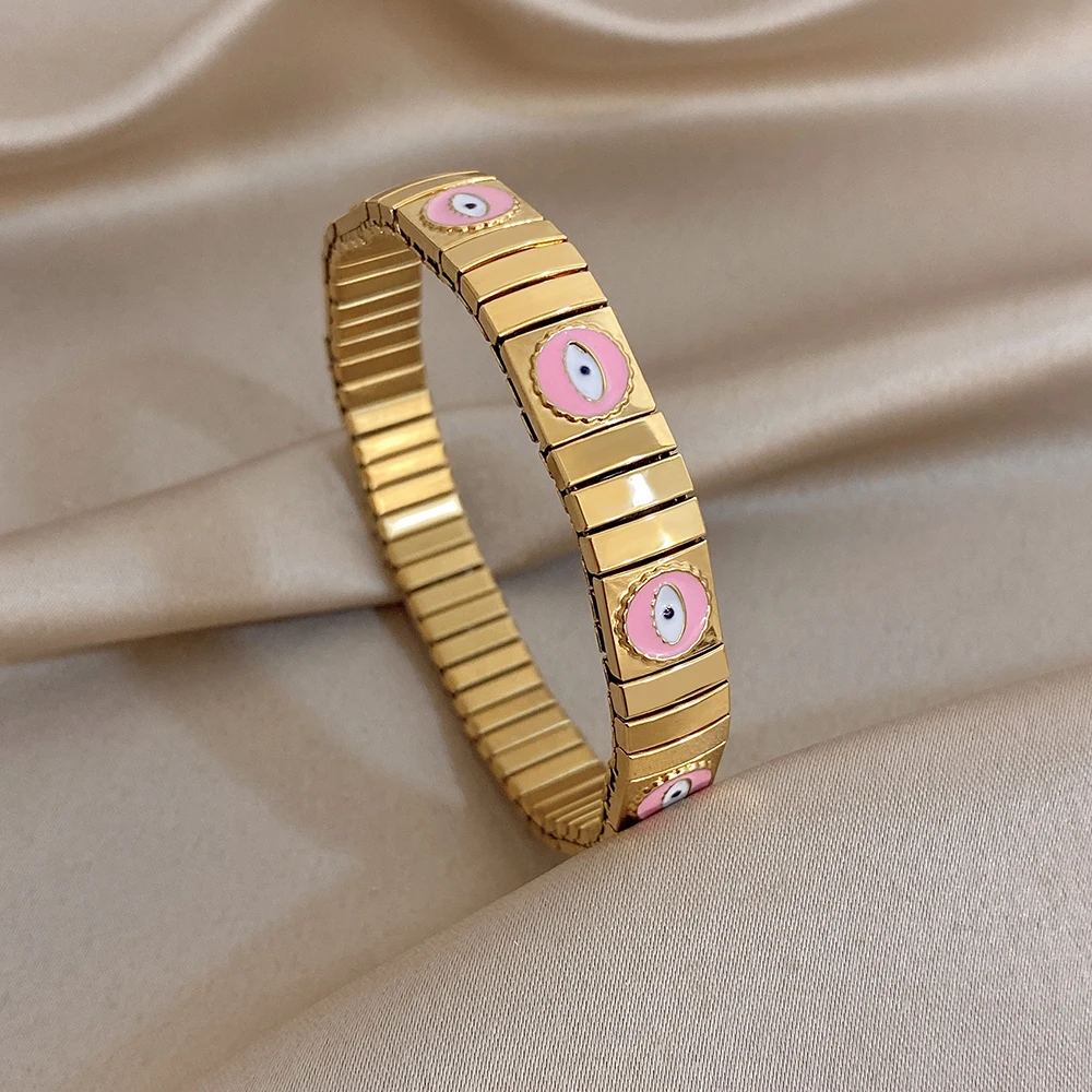 Fashion Design Stainless Steel Bracelet Bangle for Women Vintage 9mm Width Itanlian Links Elastic Bracelet Waterproof Jewelry