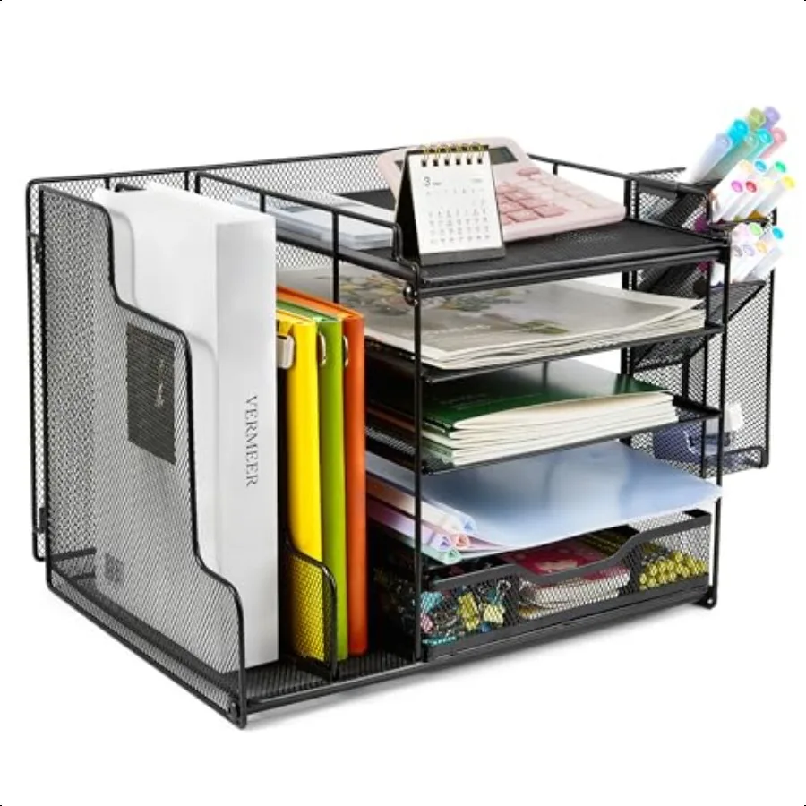 Настольный органайзер с держателем для файлов, 5-уровневый лоток для бумажных писем, органайзер с выдвижным ящиком, подвесной держатель для ручек, сетчатый настольный органайзер и Sto