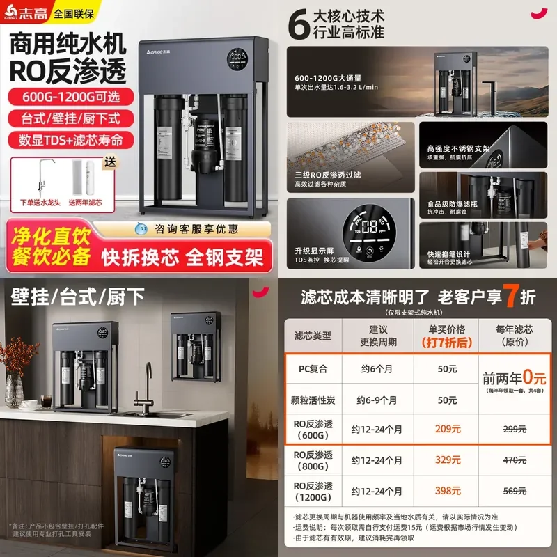 for Chigo Commercial Water Purifier Large Flow Pure Water Machine Integrated RO Reverse Osmosis Direct Drink System for