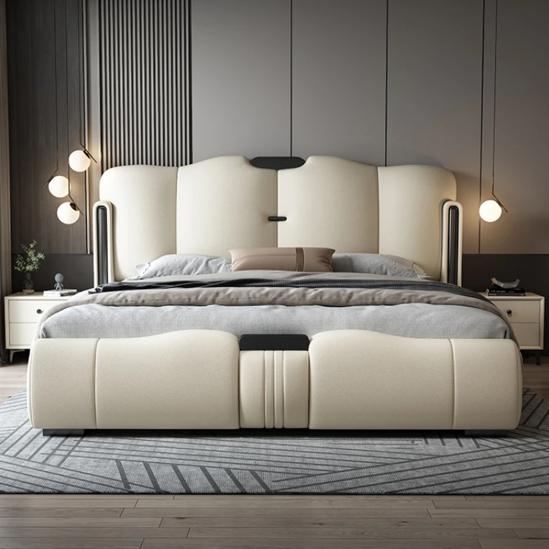 

Pretty King Size Double Bed Loft Luxury Storage Superking Leather Bed Princess Villa Letto Matrimoniale Bedroom Furniture