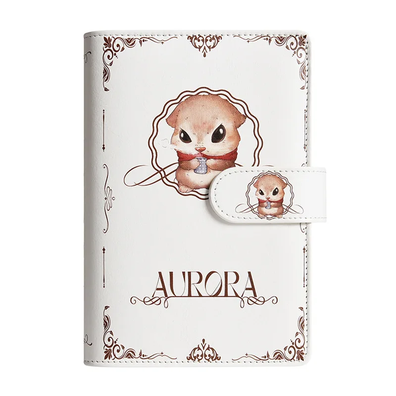 A6 White Cute Animal  PU Leather DIY Binder Notebook Cover Diary Agenda Planner Paper Cover School Stationery