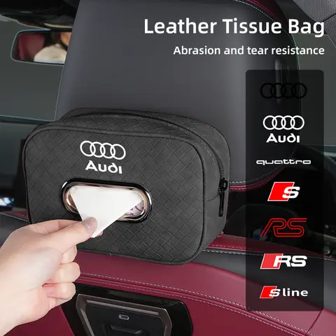 자동차 로고 시트 백 티슈 주최자 가방 격자 냅킨 보관 가방 Audi Quattro TT A3 A4 A6 A5 Q5 A1 Q7 Q3 A8 Q2 A7 Q8 RS5 RS