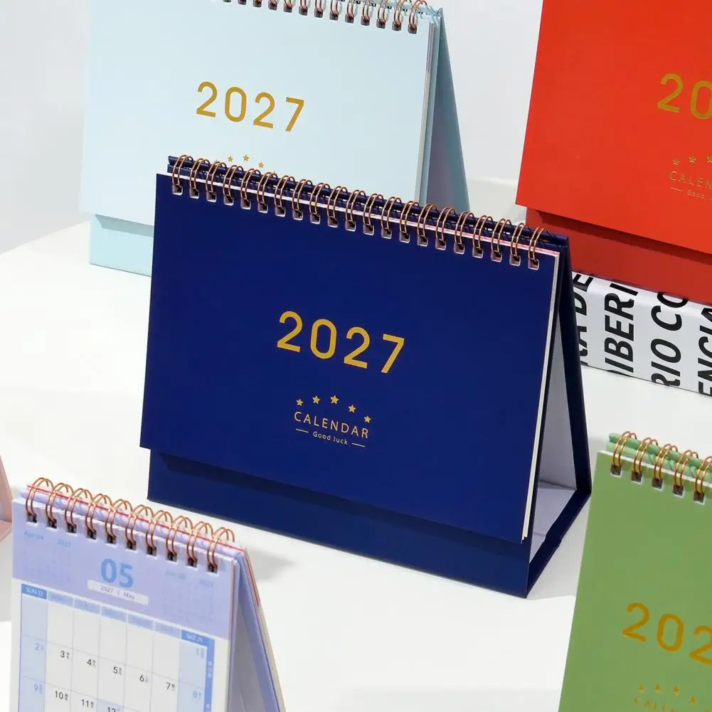 Minimalist Work Schedule 2027 Desk Calendar Flip Stand Minimalist Gold Foil Monthly Planner Thick Paper for Office for Planning