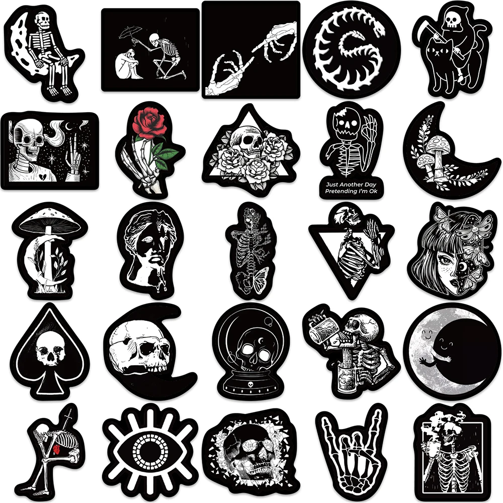 10/30/50PCS Black and White Gothic Style Horror Stickers Cool Graffiti Decals DIY Phone Motorcycle Suitcase Notebook Sticker Toy