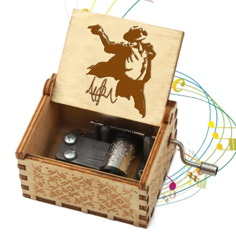 Wooden music box Wooden hand crank ornament Music box Michael Jackson music box Birthday gift