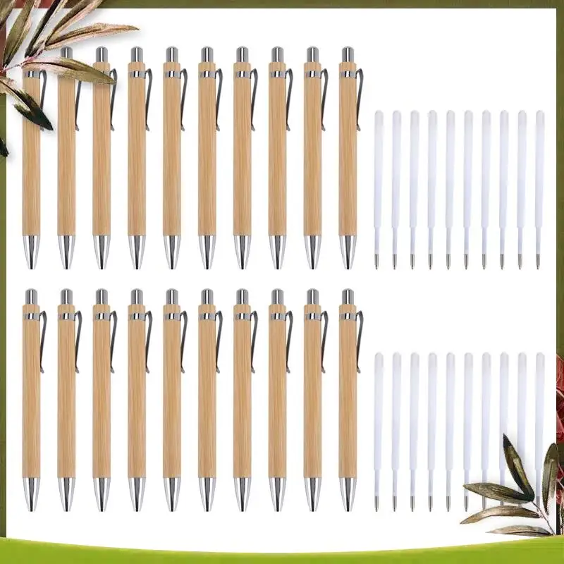 

ABDW-20 шт. бамбуковая выдвижная шариковая ручка и 20 шт. дополнительные стержни, черные чернила 1 мм бамбуковая ручка выдвижные деревянные ручки