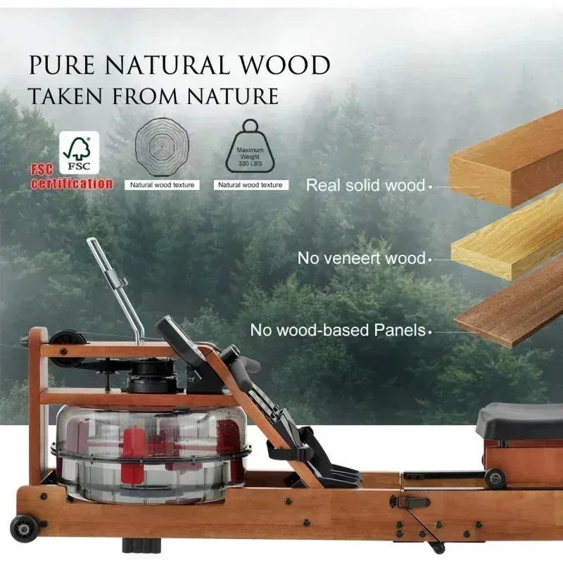 QZA4-Water for Home Solid Wood Rower Machine with Bluetooth Monitor,for Whole Body Exercise Cardio Training Gym Equipment,