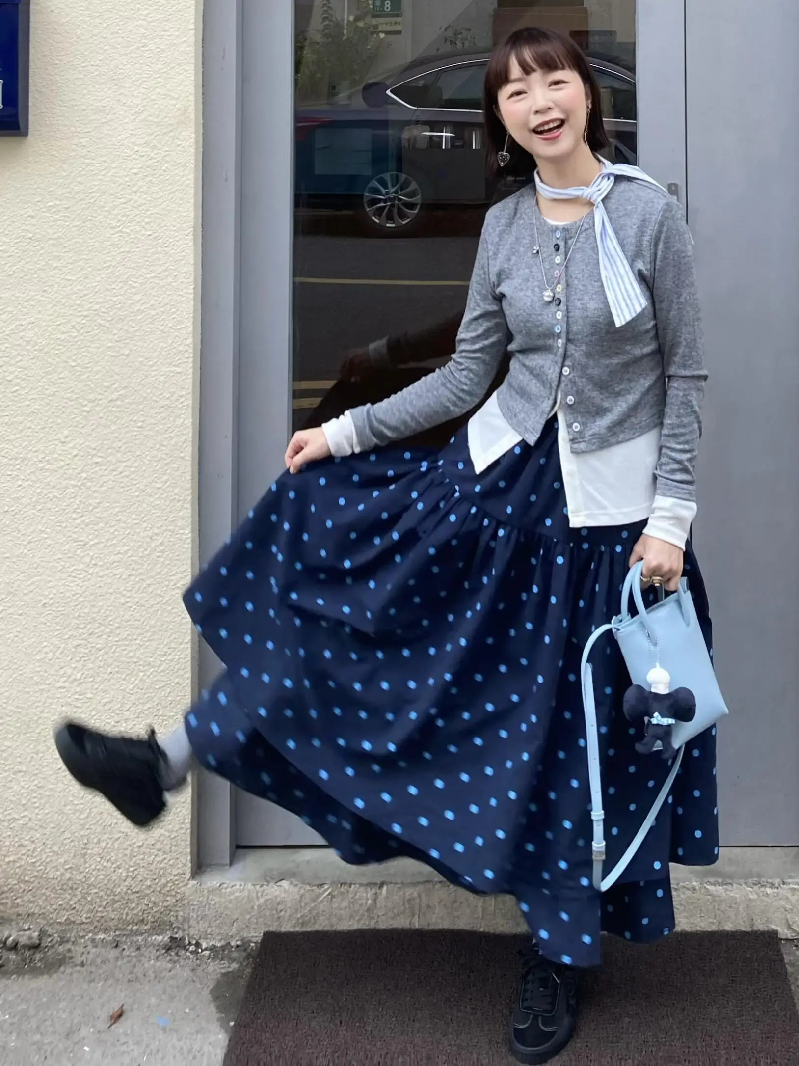 벨벳 느낌의 물방울 무늬 프린트 스커트 와이드 헴 루즈 더블 레이어 여성용 가을 겨울 패션 캐주얼 미디 스커트