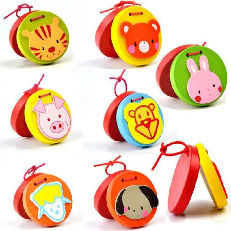Castañuelas de madera con forma de animales, instrumentos musicales de percusión educativos, juguetes de aprendizaje temprano para niños y niñas, sonajeros para fiestas