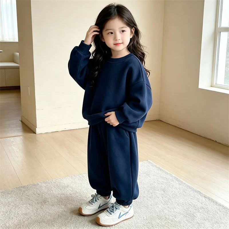 Kids Solid Sweatshirt Suits Children Comfortable Casual Long Sleeve Top+Pants 2Pc Outfits Girls Solid Daily Clothes Sets