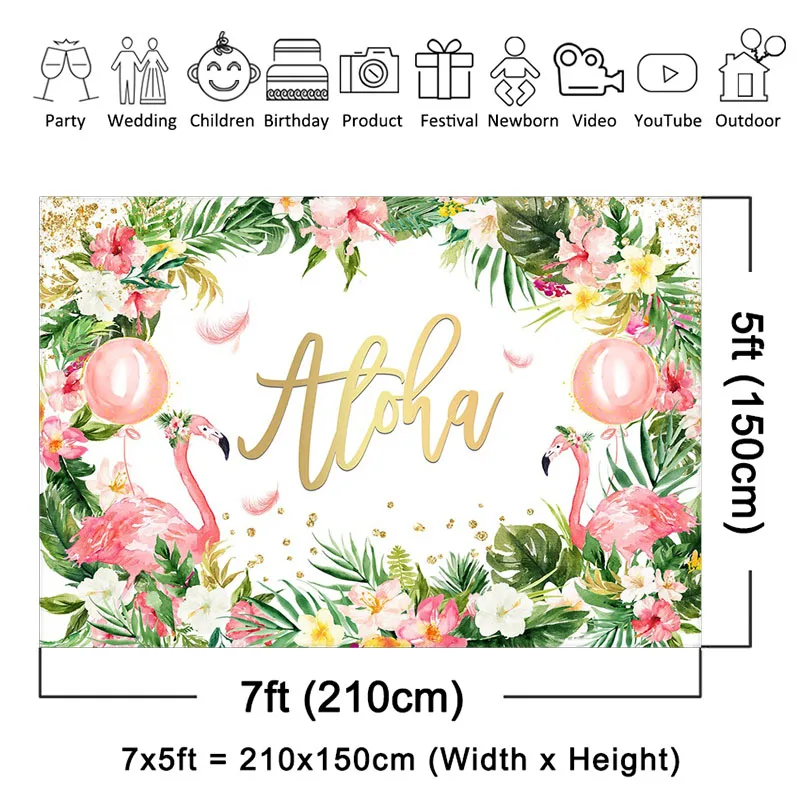 Mocsicka Hawaiian Aloha Party Backdrop Let's Flamingo Party Decorations Birthday Baby Shower Bridal Shower Photo Background