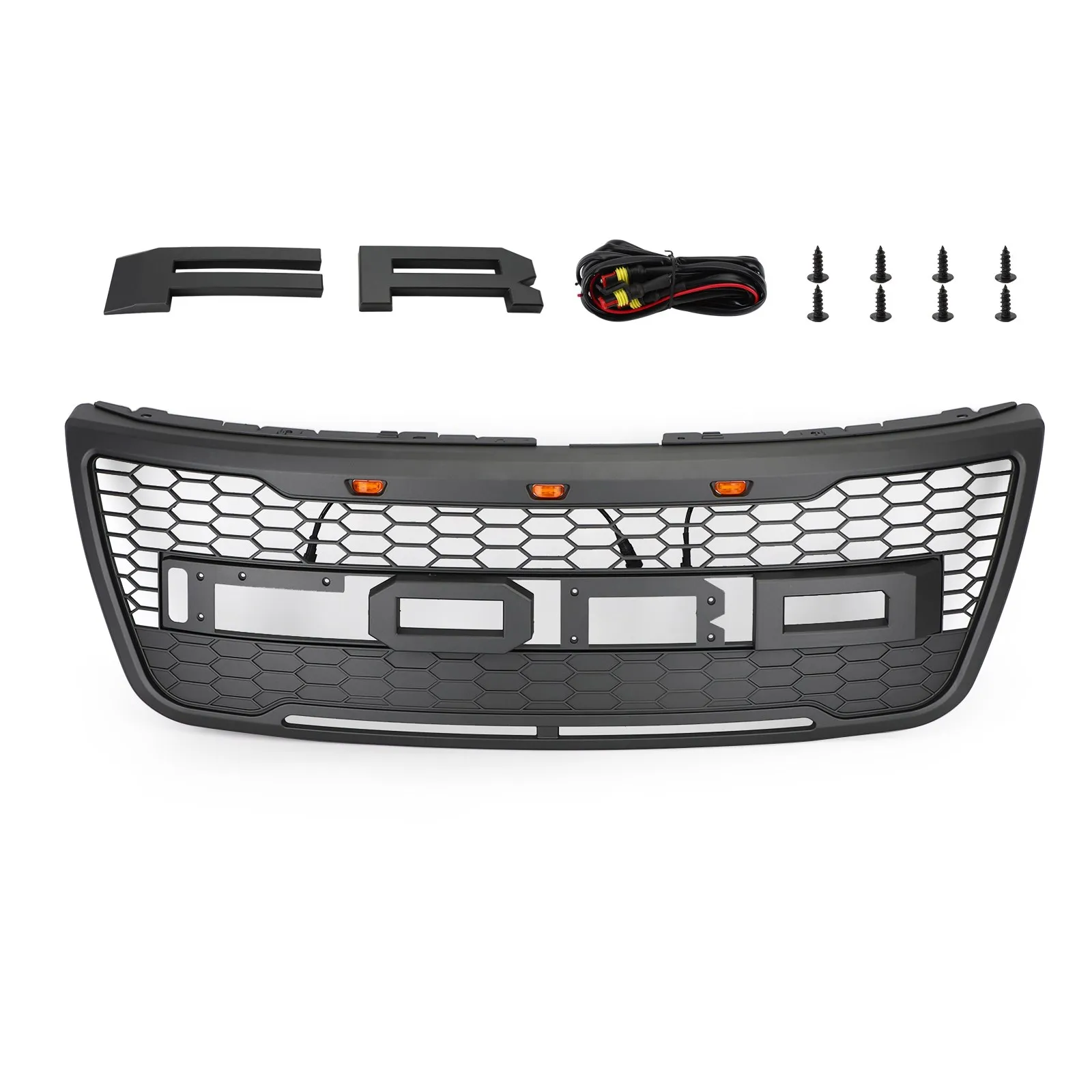 Grey Black Front Upper Bumper Grille Grill For Ford Explorer 2012 2013 2014 2015 With Lights and Letters