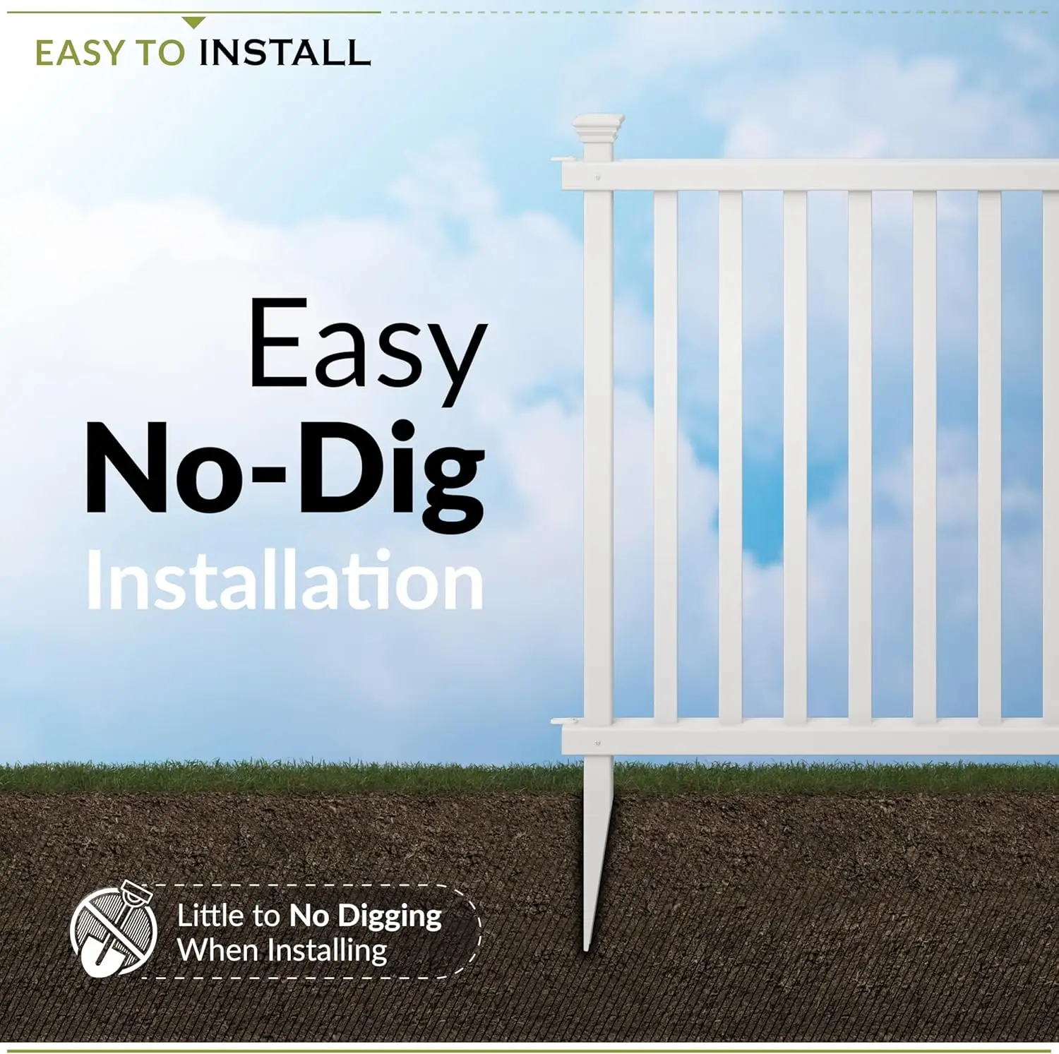 Yard and Backyard Temporary Fencing - No Dig Vinyl Fence Panel, White, DIY Friendly