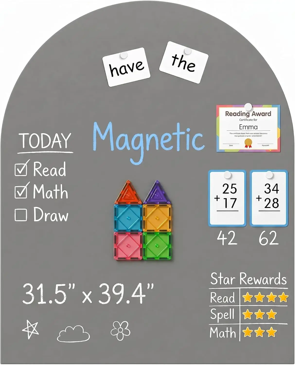 

31.5x39.4 Inch Magnetic Chalkboard Wall Decal, Quiet Gray, Screen-Free Learning for Kids