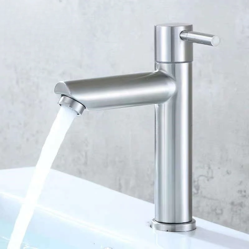 

Basin Faucet 1/2Inch 304 Stainless Steel Single Cold Water Tap Black Silver Color Deck Mounted Basin Sink Faucet