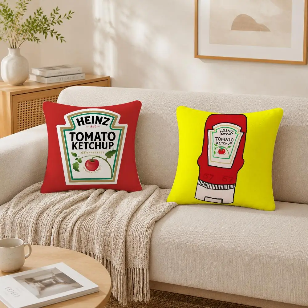 Funny H-Heinz Tomato Ketchup Cushion Cover Plush Decorative Pillow Case With Hidden Zipper Cutecore Room Decor For Home