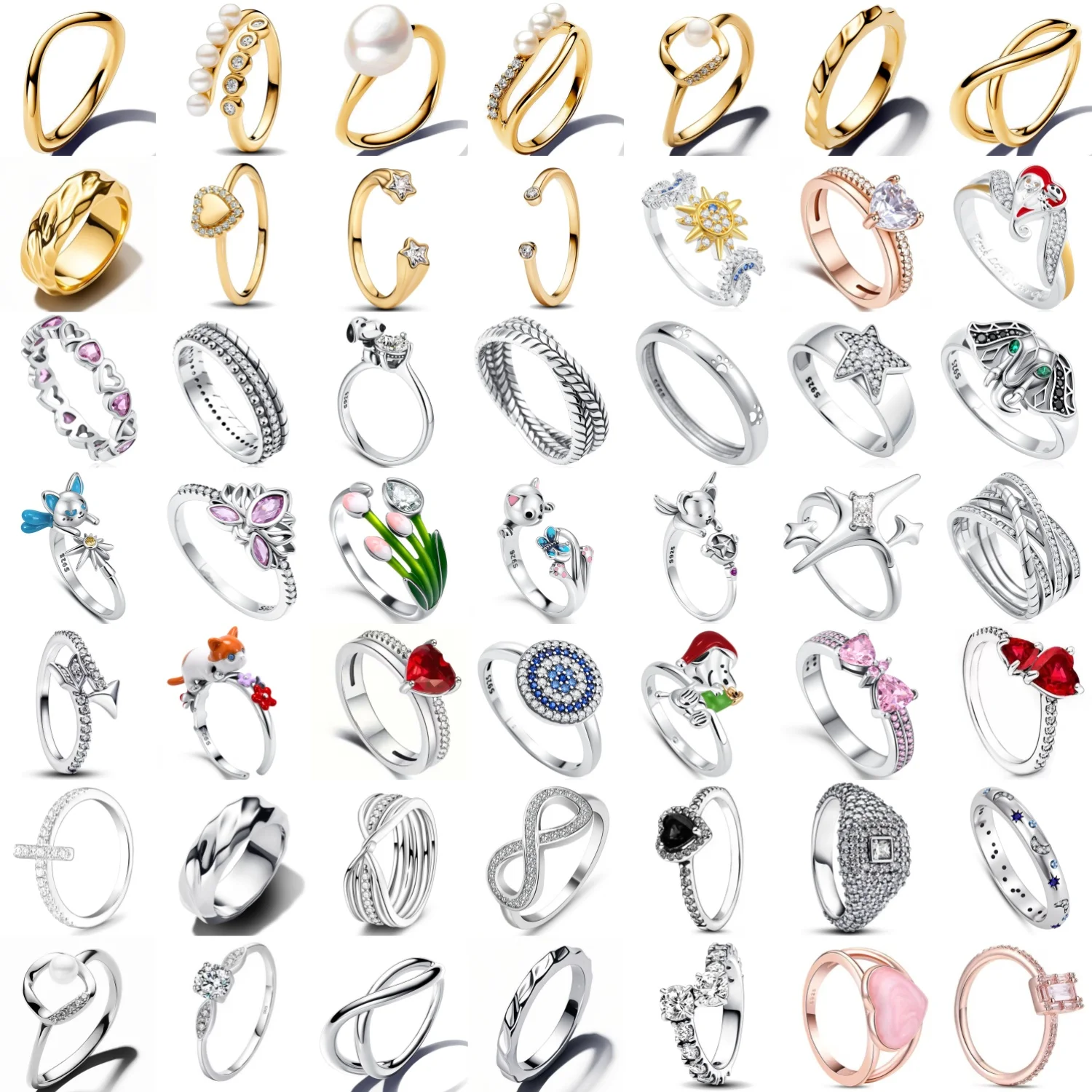 Alta qualidade novo 925 prata esterlina mini snoopy natal rosa diamante amor orquídea anel moda feminina high-end jóias