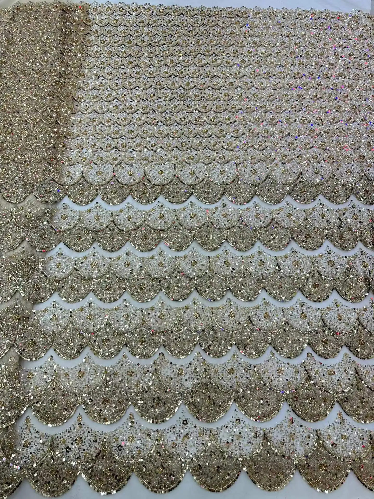 High Quality 5 Yards French Embroidery Sequin Lace Fabric Nigerian Fashion Beaded Wedding Dress Material for Sewing