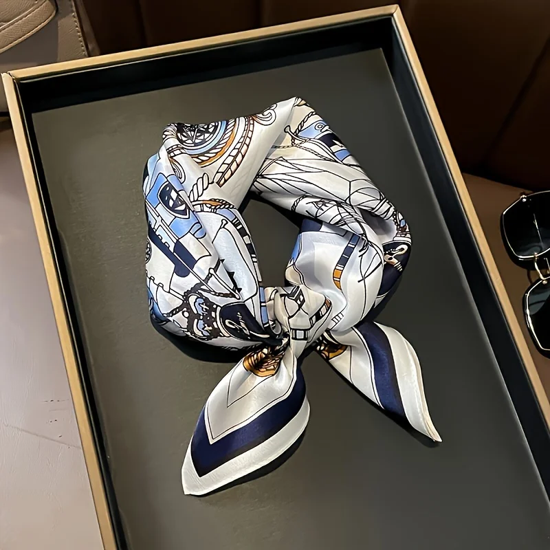 Satin Luxury Scarf-Nautical design-BlueWhite view 3