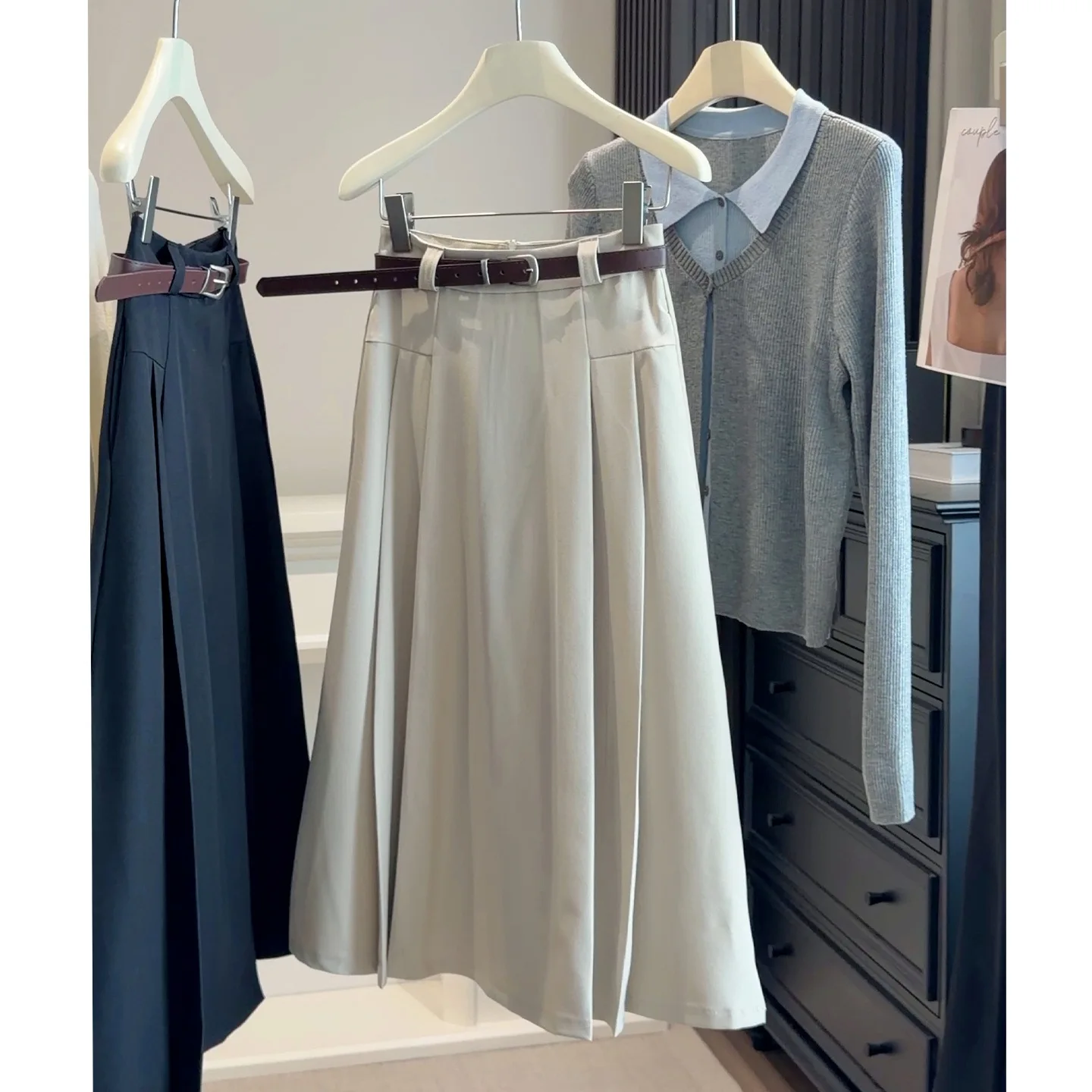 

ALPHALMODA 2026, Новинка весны, в корейском стиле, плиссированная юбка для женщин, с высокой талией, драпировка, А-силуэт, миди, юбка-солнце