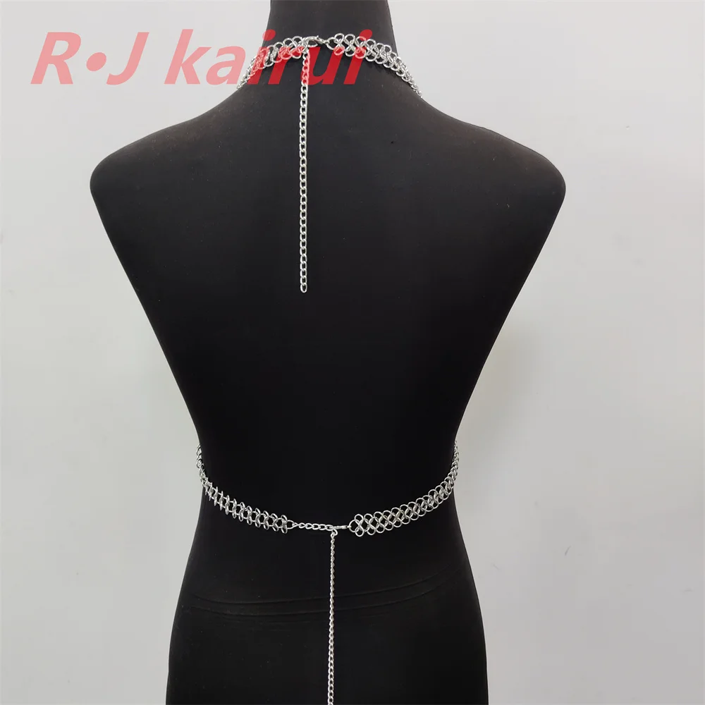 New RJ Fashion Handmade Chainmail Necklace Layers Iron Alloy Chains Armor Bra Bellyband Jewelry Dancing Dress Accessory 2 Colors
