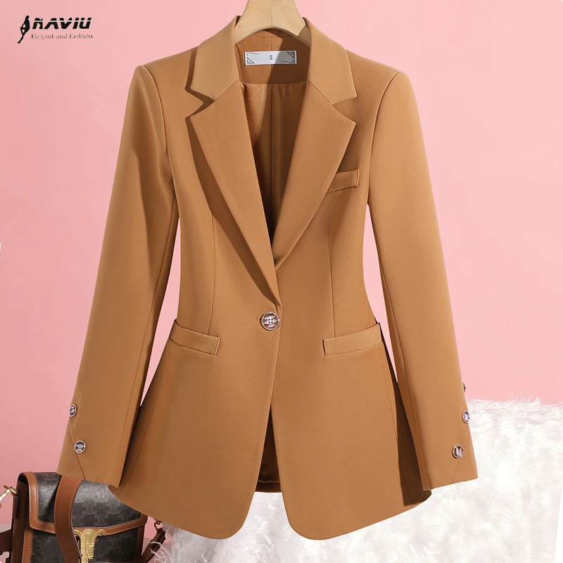 

NAVIU Women Single Button Blazer For Autumn Winter Jacket Coat Ladies Female Business Work Wear Formal Jacket Women Outerwear