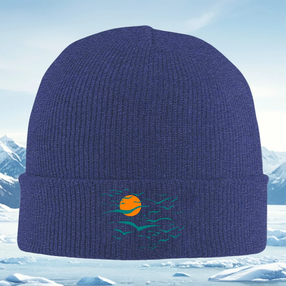 الطيور يطير البرتقال القمر السماء السوداء الرجال النساء للجنسين محبوك قبعة قبعة صوفية قبعة الشتاء الحرارية الدافئة عيد الميلاد ركوب الدراجات في الهواء الطلق H #4