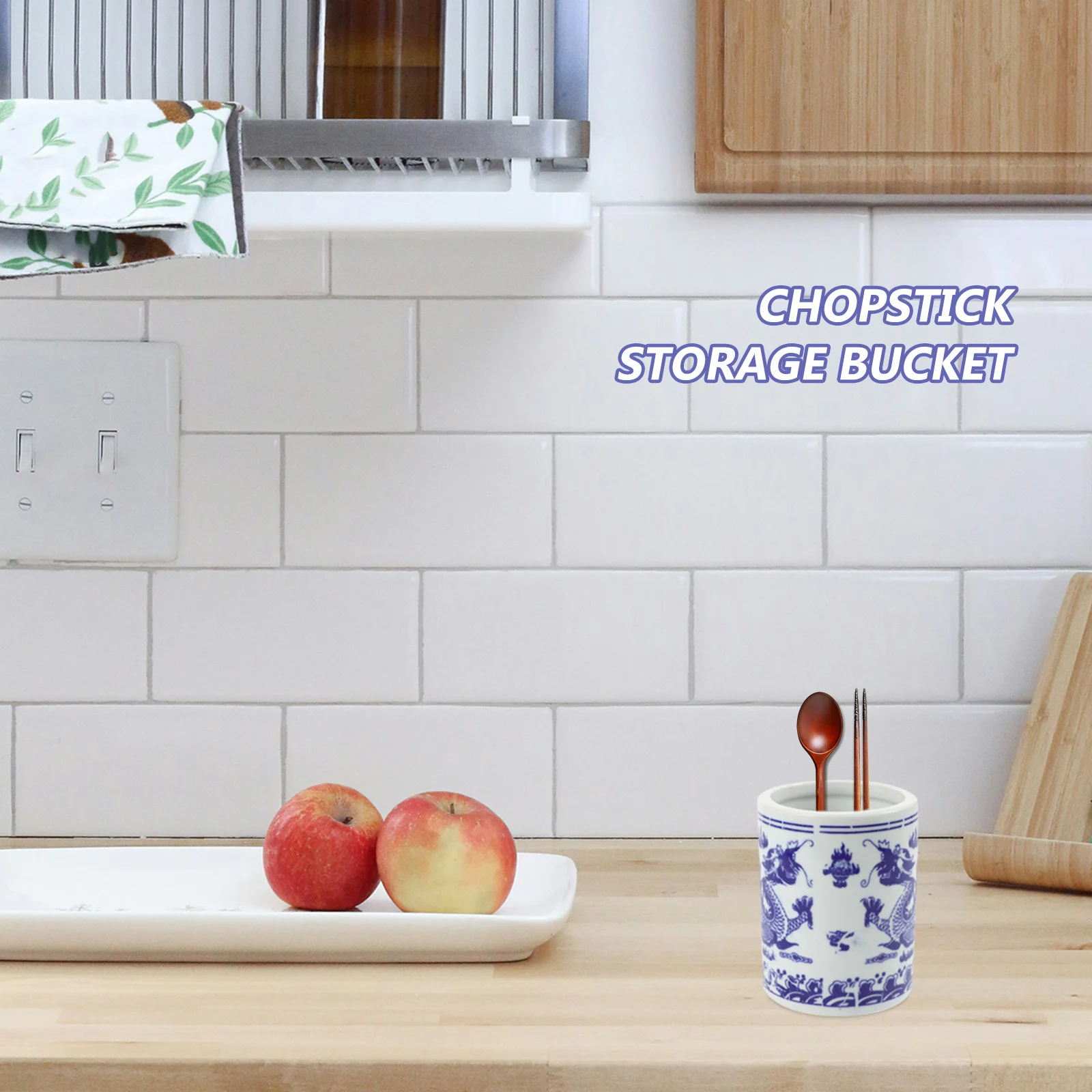 

Ceramic Chopstick Holder Blue White Porcelain Kitchen Utensil Container Multipurpose Organizer Storage Bucket for Cooking Tools