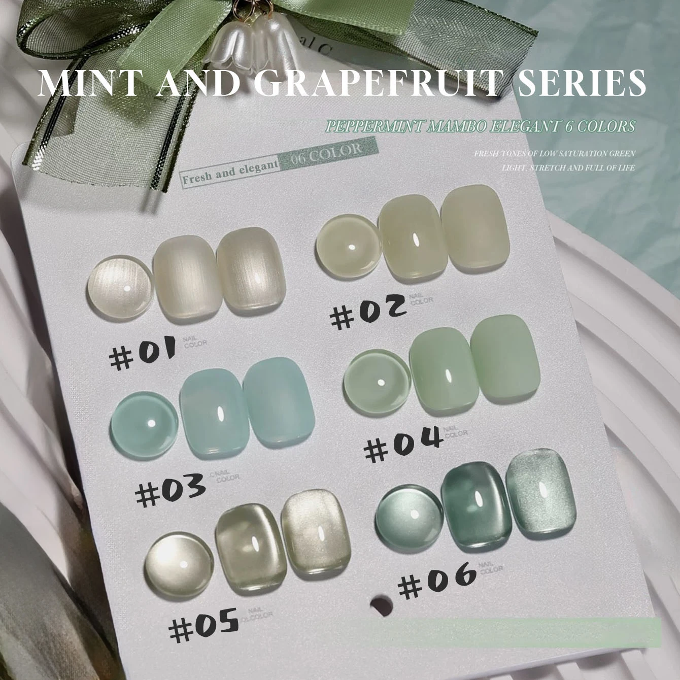 MIANEL 12ML 1PCS Ice Clear Green Glass Bead Cat's Eye Gel Nail Polish Blue Nails Green Nails Nail Stuff Summer Nails